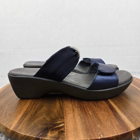 Naot Pinotage Navy Leather Open Toe Double Strap Mini Wedge Sandals Womens 37 - Picture 4 of 13